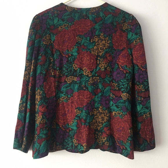 🪴 Vintage Floral Print Herringbone Button Up Top - Picture 9 of 15